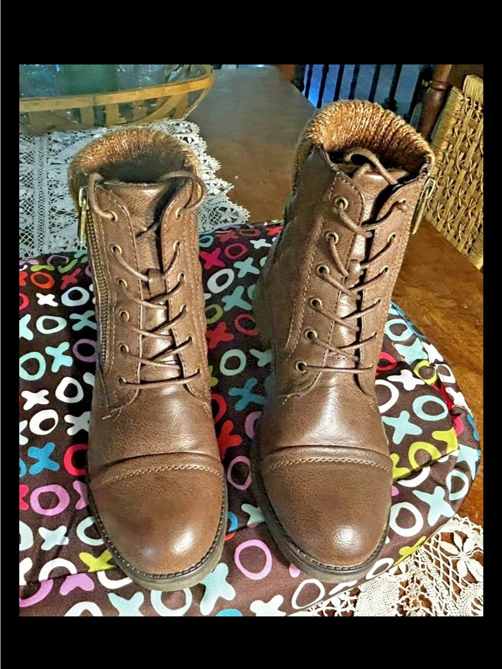 STQ Brown Women's Leather Combat Boots Lace Ankle Booties Quilted Size 10 M